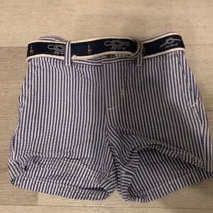 Ralph Lauren Blue and White‎ Striped Belted Shorts